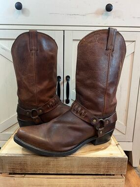 SAGE Men’s Brown Soft Leather Harness Western Biker Boots Size 13
